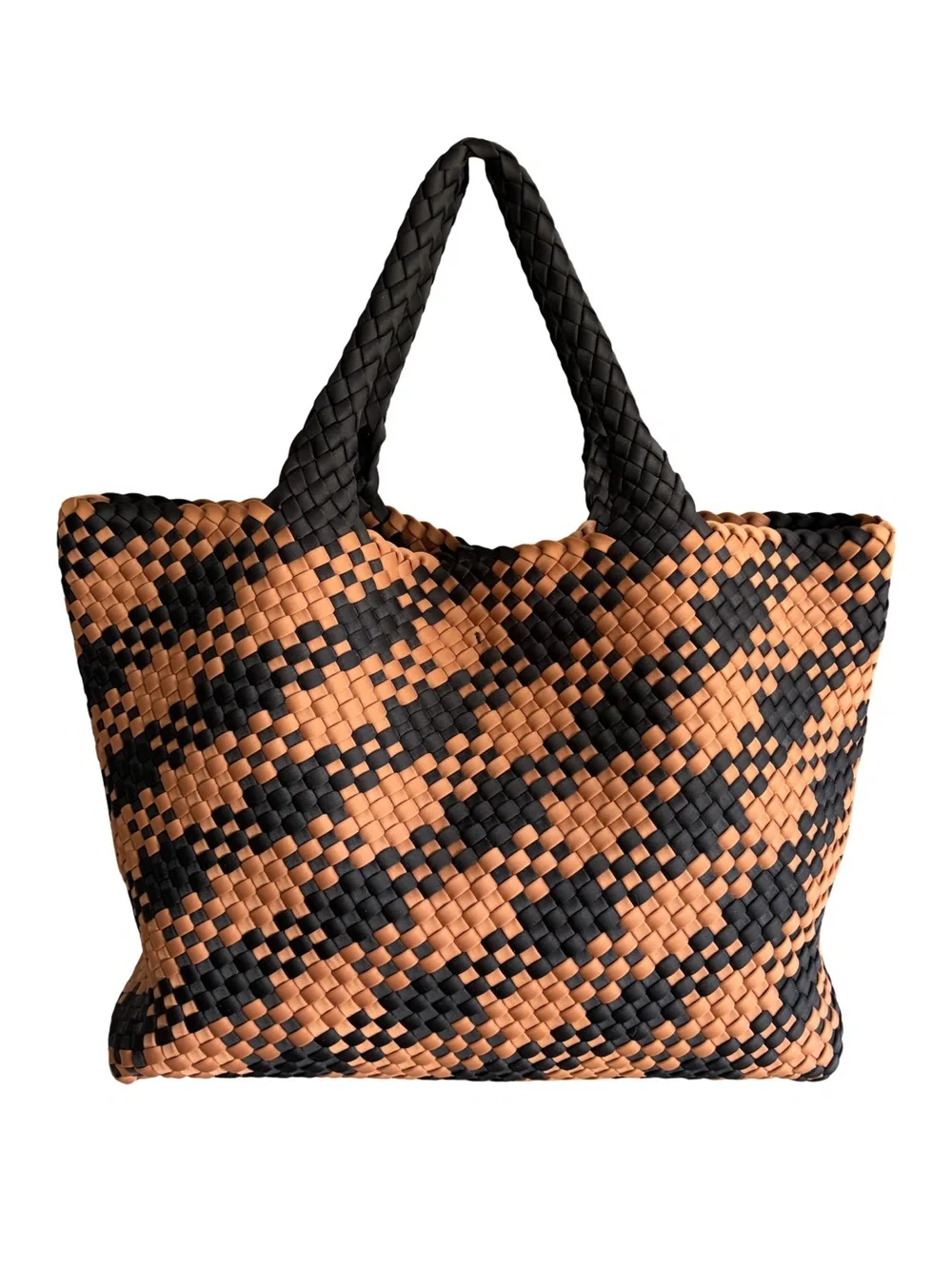 Antonio Melani Large Woven Neoprene Tote Bag w/Matching Wristlet Black & Camel